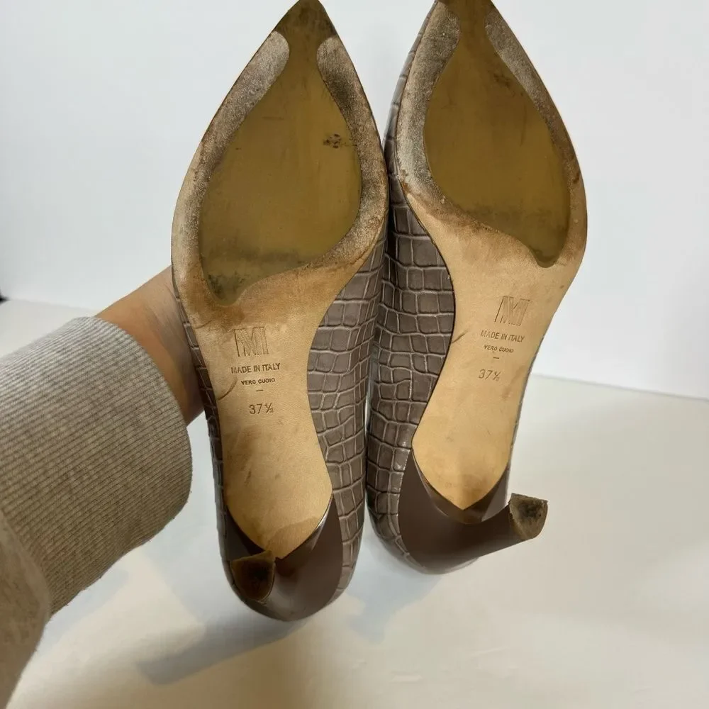 M.M. Lafleur The Ginger Pump Embossed Croc Rosy Taupe Career Classic Size 37 1/2